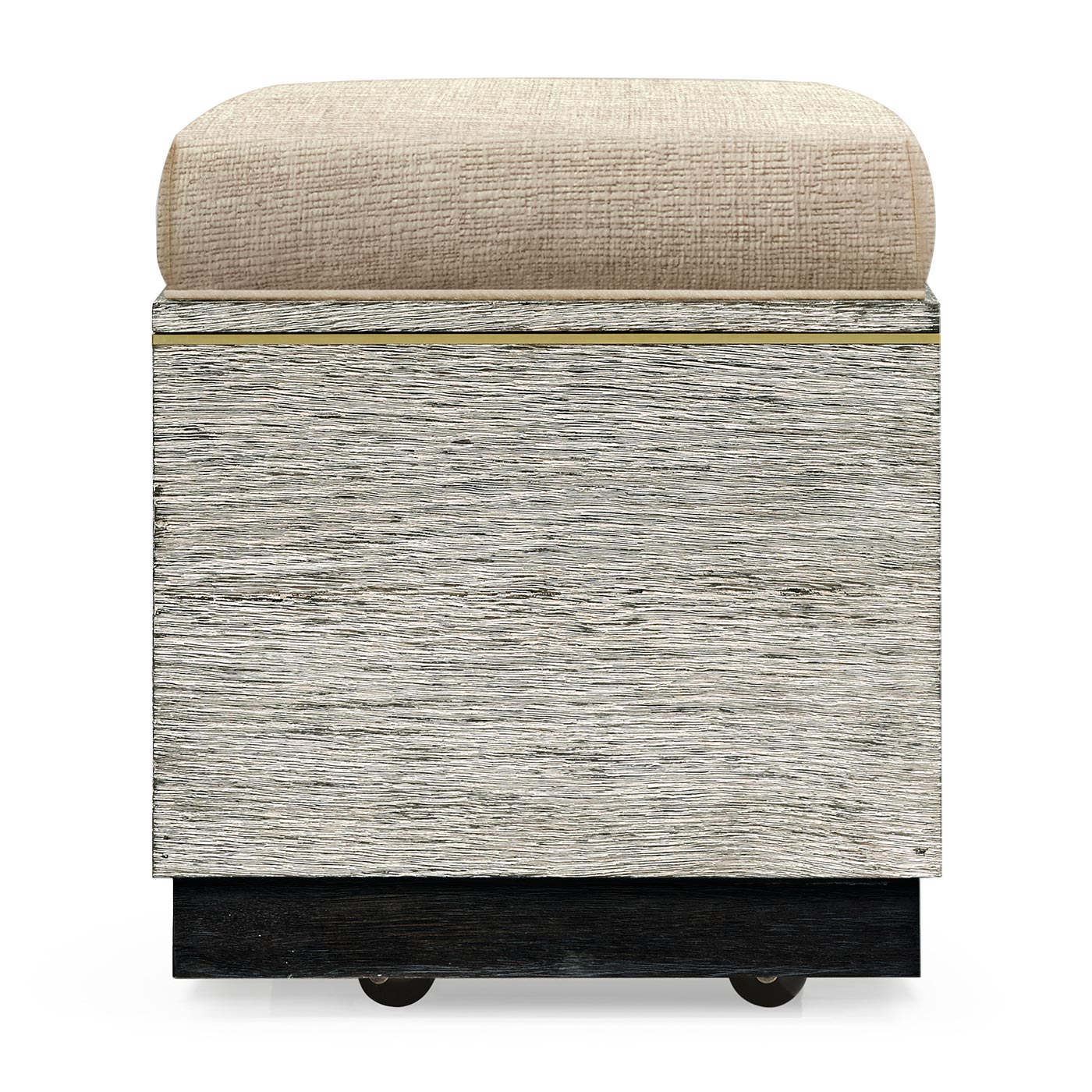 Geometric Light French Oak Stool with Inside Storage on Wheels