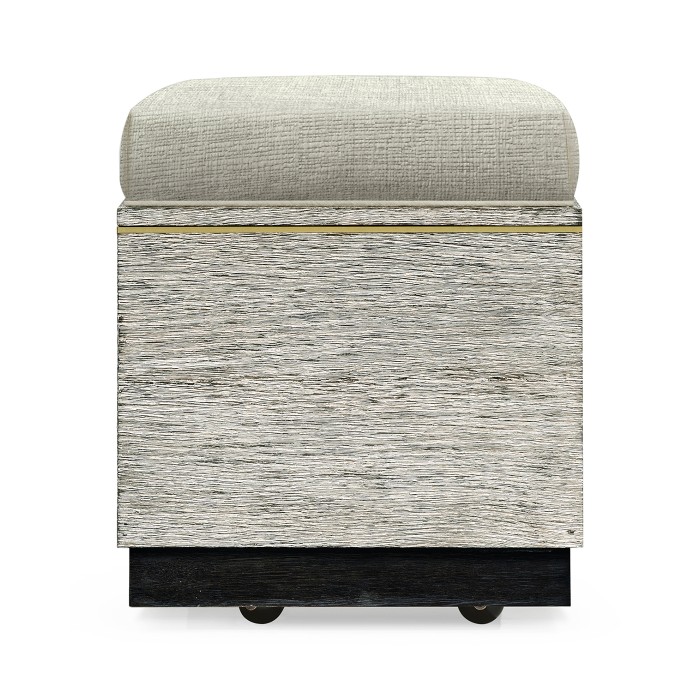 Geometric Light French Oak Stool with Inside Storage on Wheels