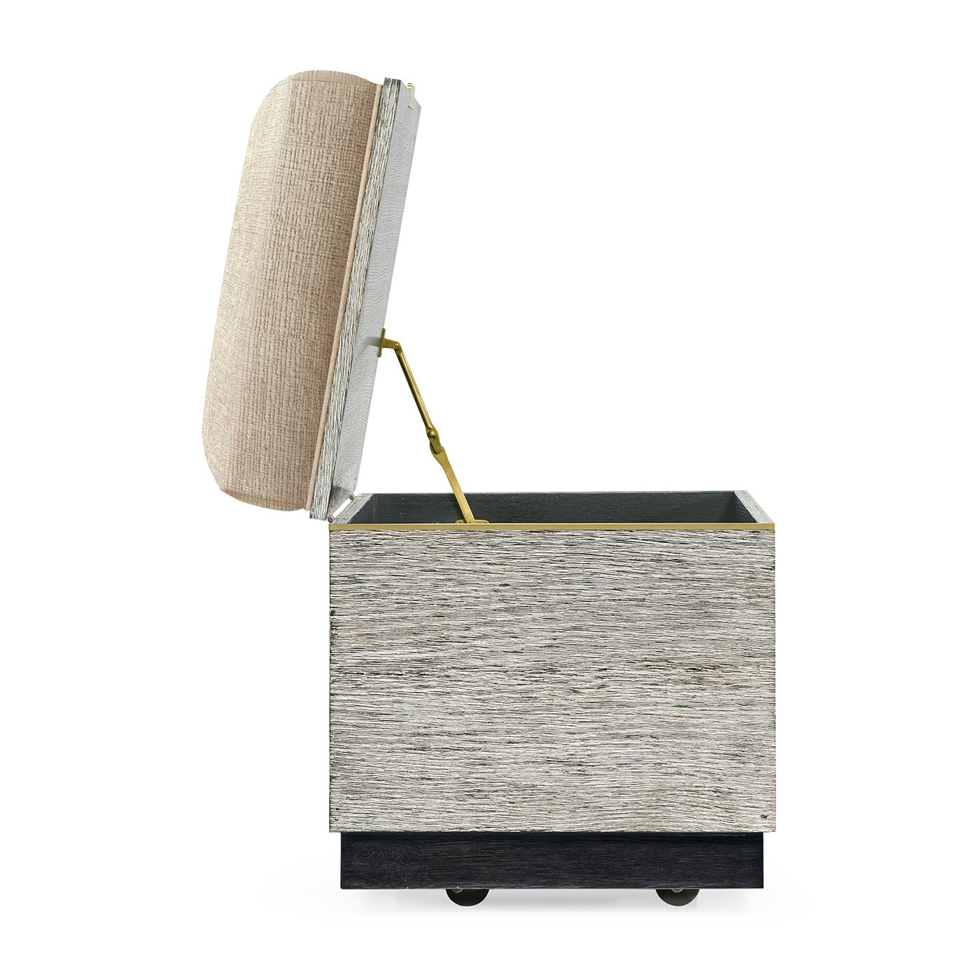 Geometric Light French Oak Stool with Inside Storage on Wheels