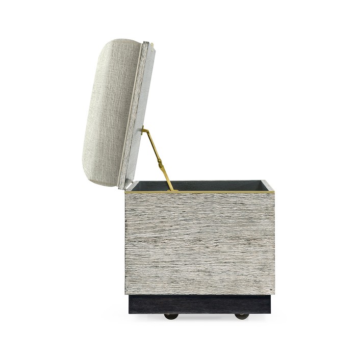 Geometric Light French Oak Stool with Inside Storage on Wheels