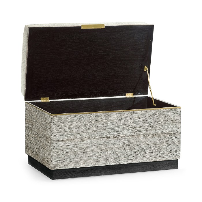 Geometric Light French Oak Stool with Inside Storage on Wheels