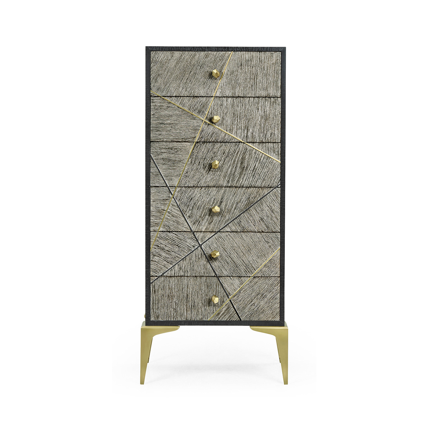 Geometric Tall Dark French Oak Chest of Six Drawers