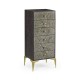 Geometric Tall Dark French Oak Chest of Six Drawers