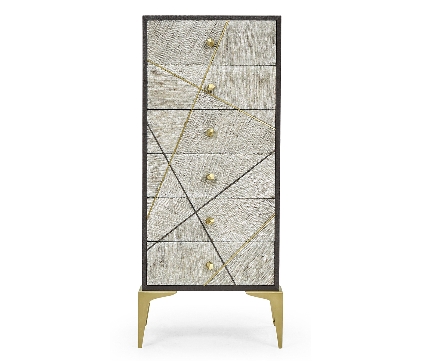 Geometric Tall Light French Oak Chest of Six Drawers