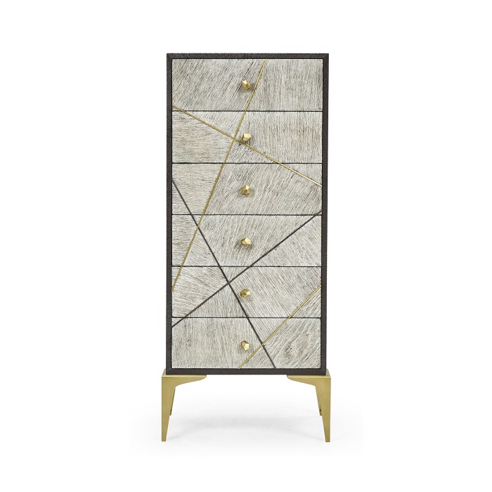 Geometric Tall Light French Oak Chest of Six Drawers