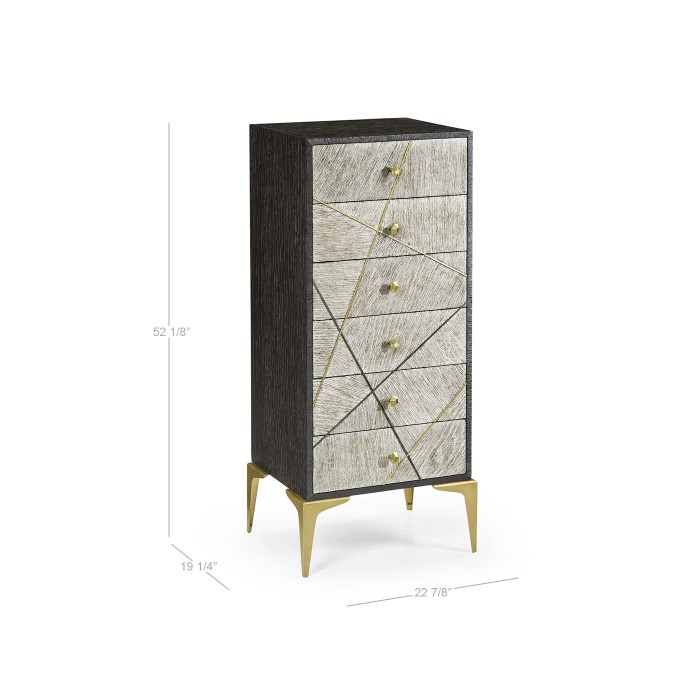 Geometric Tall Light French Oak Chest of Six Drawers