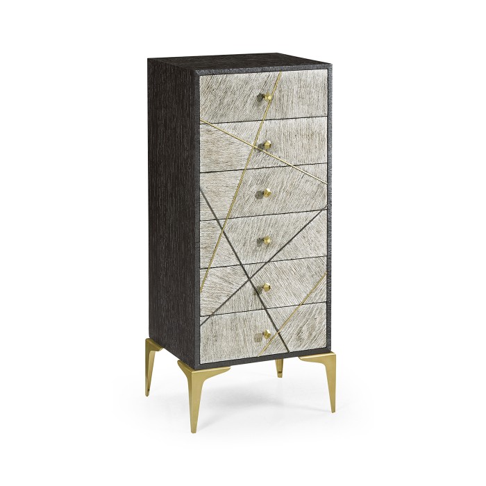 Geometric Tall Light French Oak Chest of Six Drawers