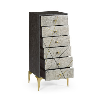 Geometric Tall Light French Oak Chest of Six Drawers