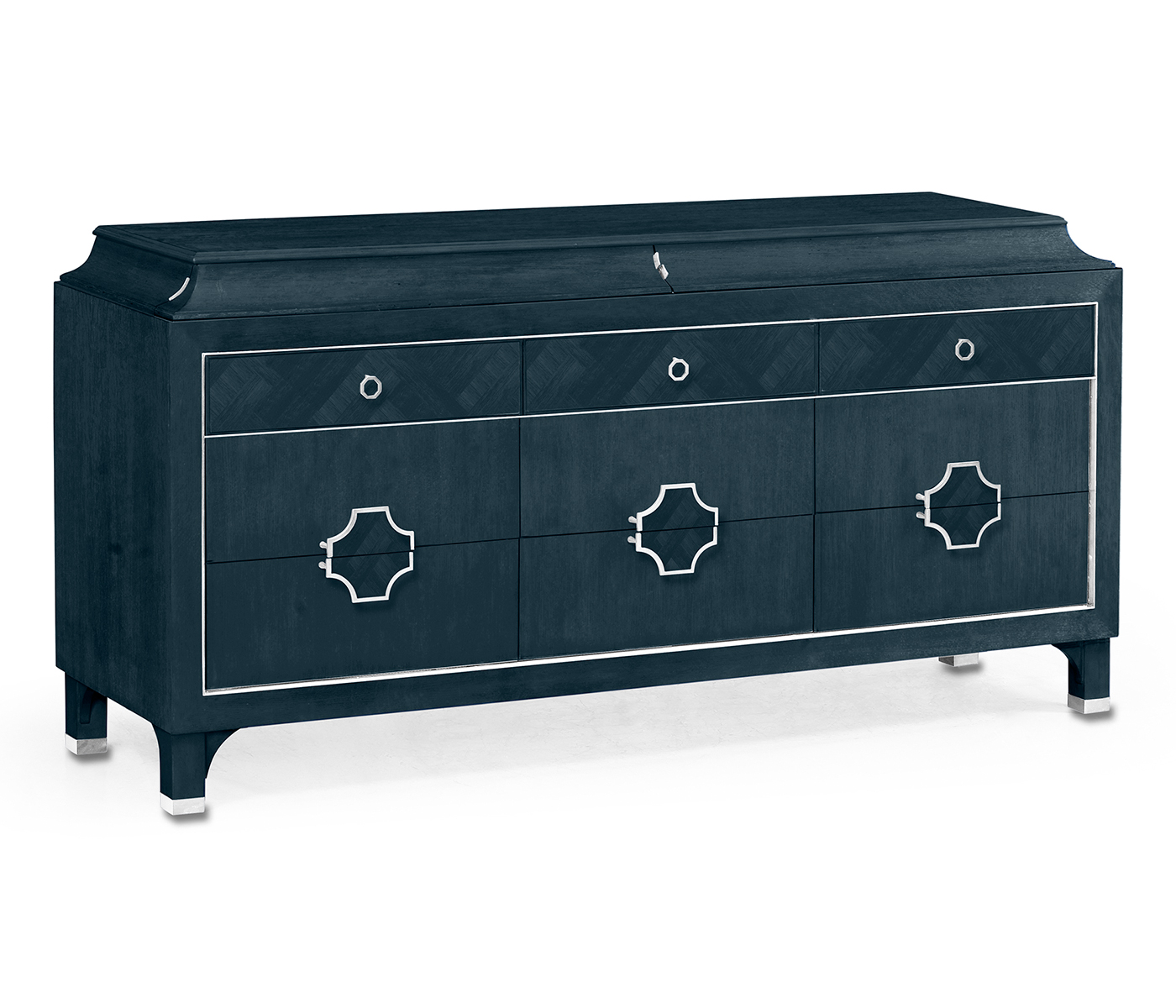 Antique Blue Oak Buffet with Eleven Drawers
