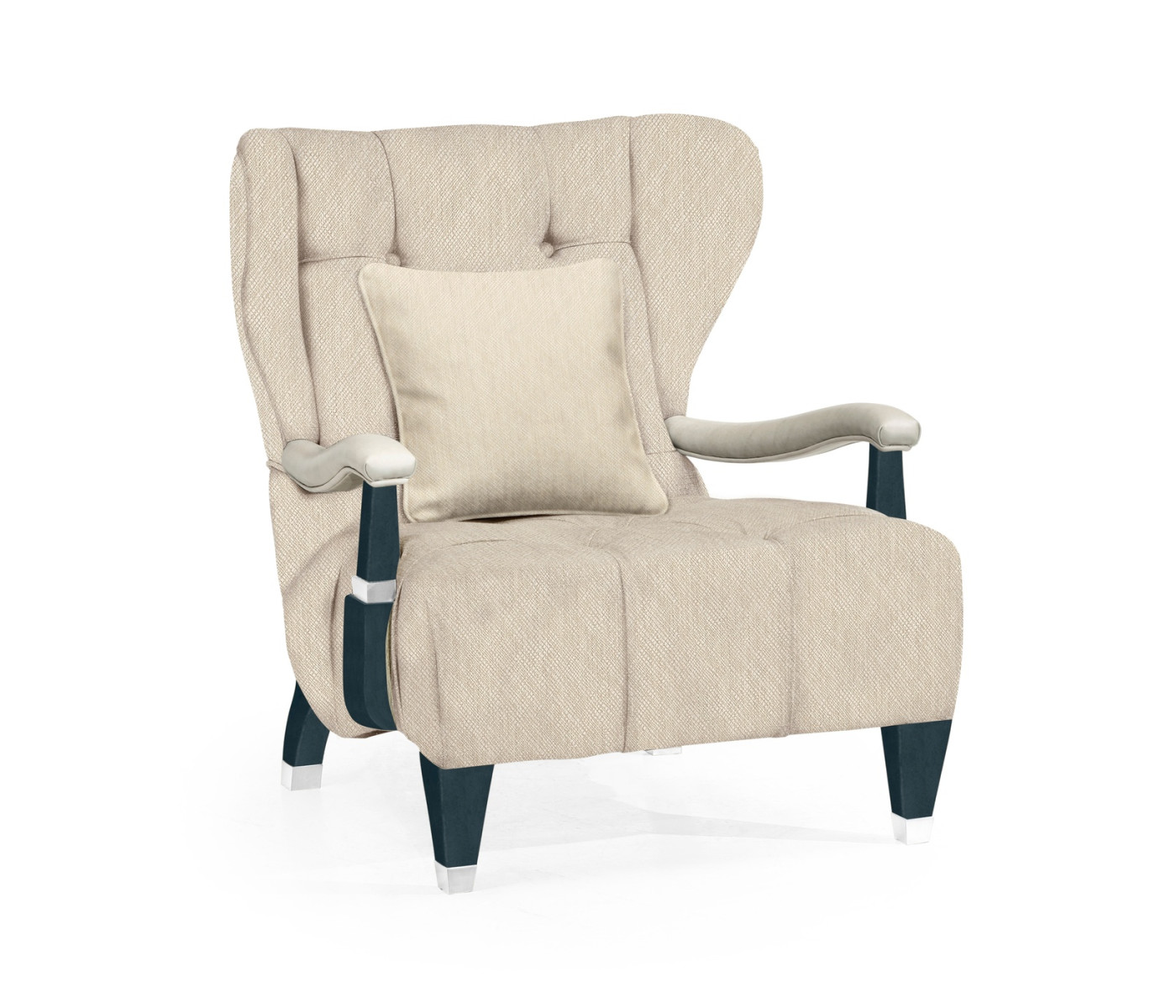 Modern Winged Antique Blue Oak Occasional Chair