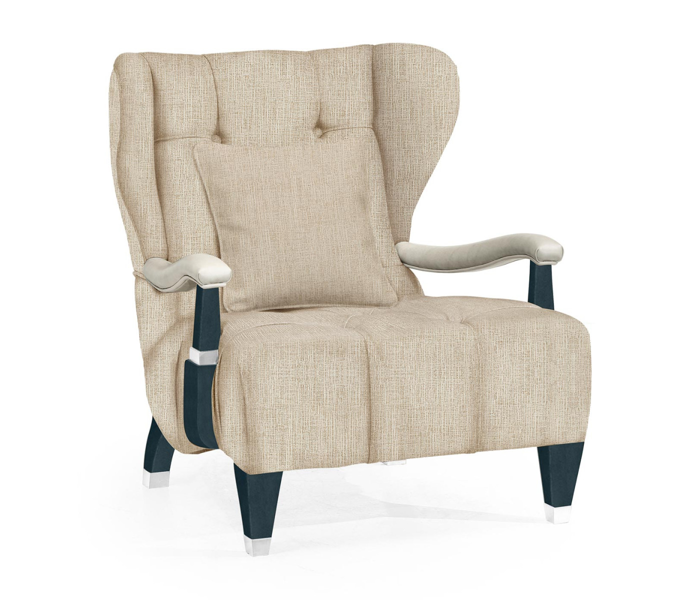 Modern Winged Antique Blue Oak Occasional Chair