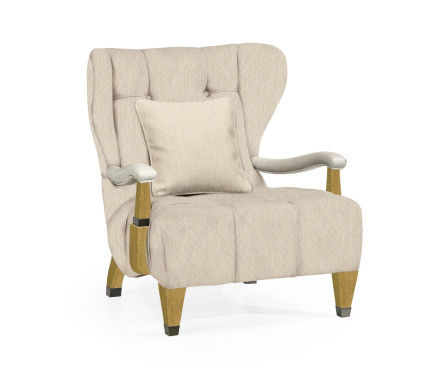 Modern Winged Natural Oak Occasional Chair