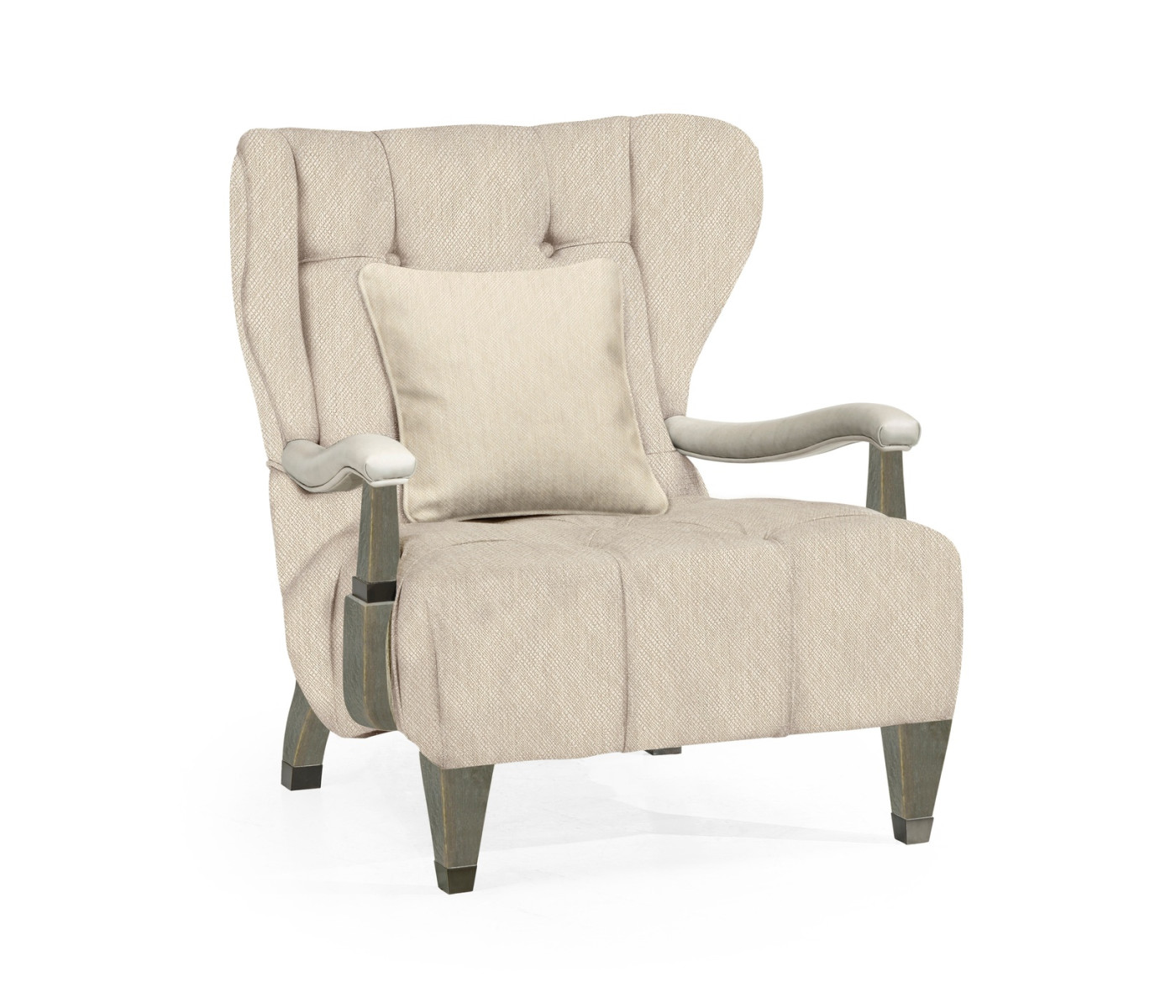 Modern Winged Pewter Oak Occasional Chair