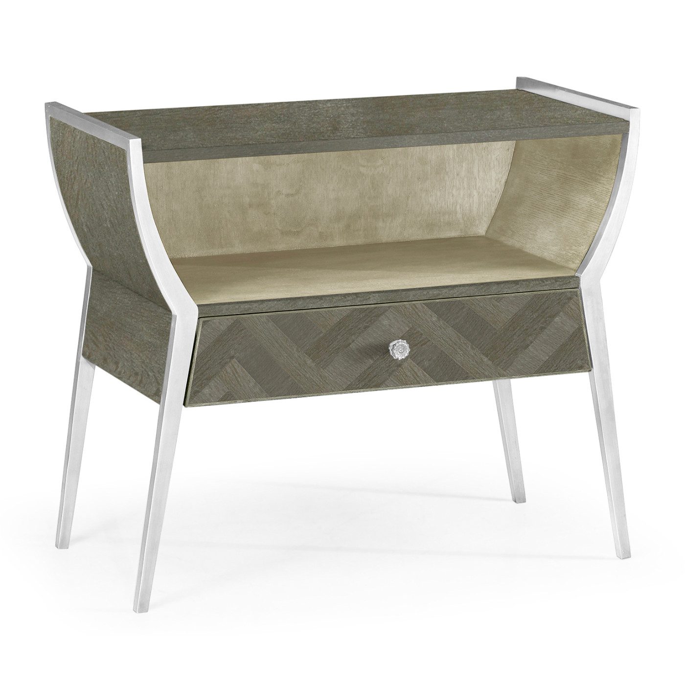 Rectangular Pewter Oak Bedside Table