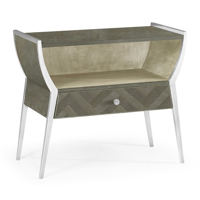 Rectangular Pewter Oak Bedside Table
