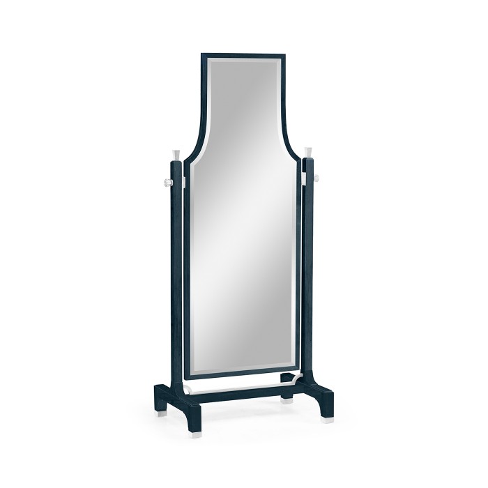 Curved Antique Blue Oak Floor Standing Mirror that Swivels