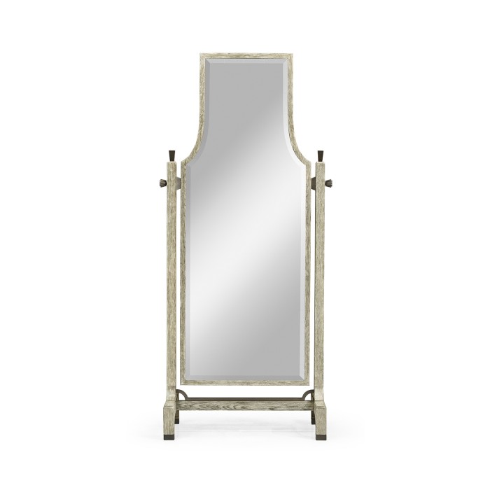 Curved Grey Oak Floor Standing Mirror that Swivels