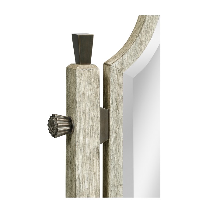 Curved Grey Oak Floor Standing Mirror that Swivels