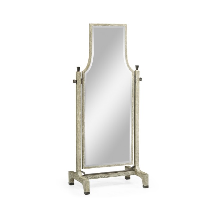 Curved Grey Oak Floor Standing Mirror that Swivels