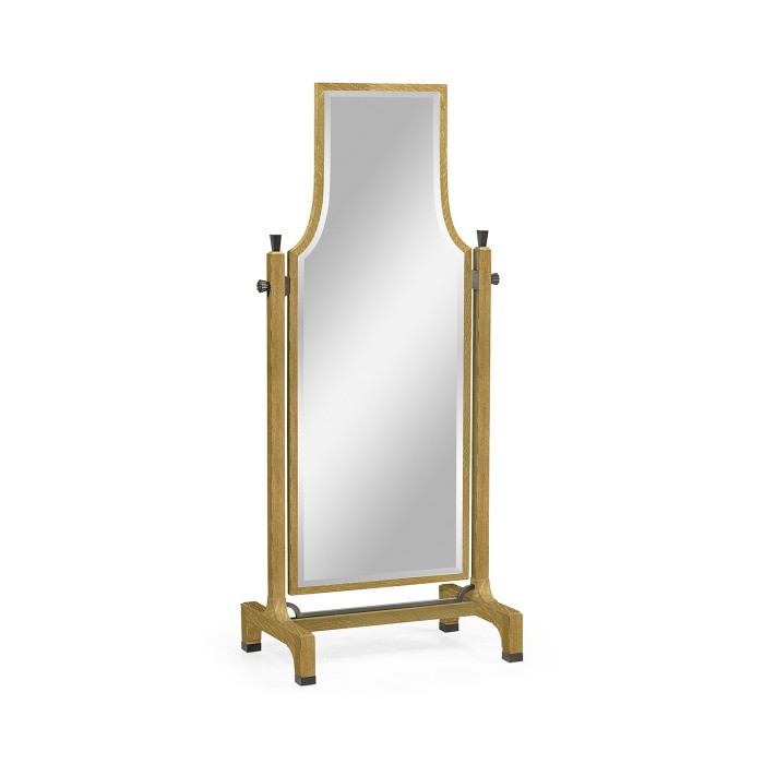Curved Natural Oak Floor Standing Mirror that Swivels
