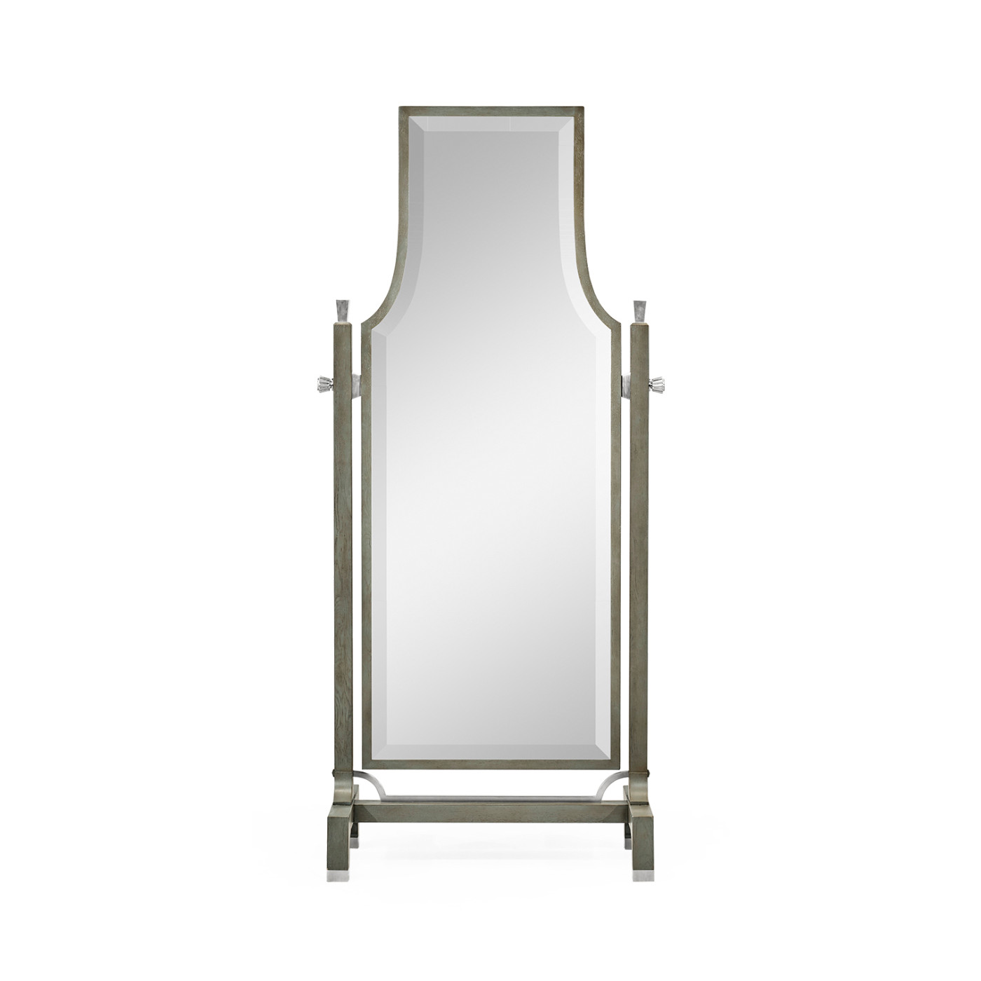 Curved Pewter Oak Floor Standing Mirror that Swivels