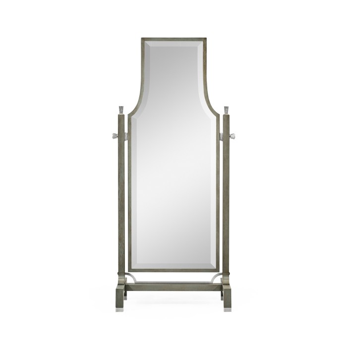Curved Pewter Oak Floor Standing Mirror that Swivels