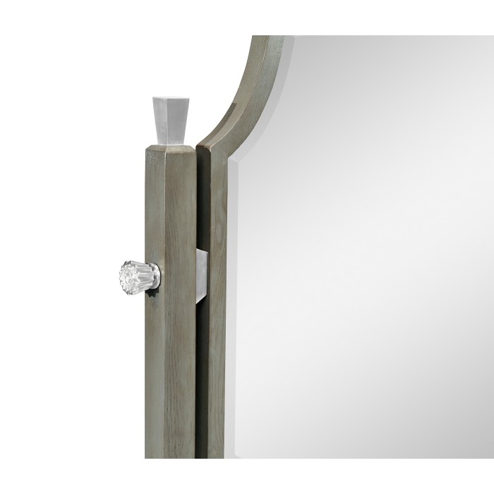 Curved Pewter Oak Floor Standing Mirror that Swivels