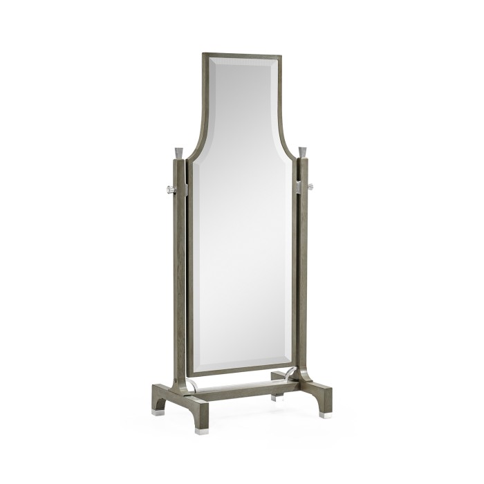 Curved Pewter Oak Floor Standing Mirror that Swivels