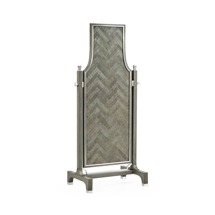 Curved Pewter Oak Floor Standing Mirror that Swivels