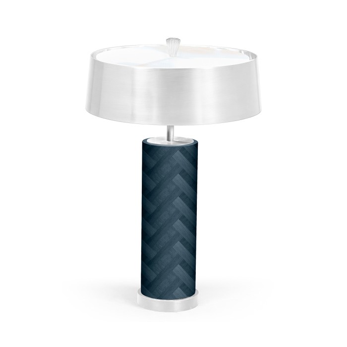 Circular Antique Blue Oak & Stainless Steel Table Lamp