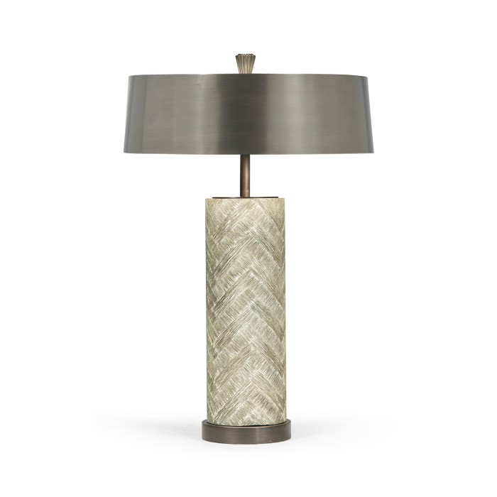 Circular Grey Oak & Brass Table Lamp