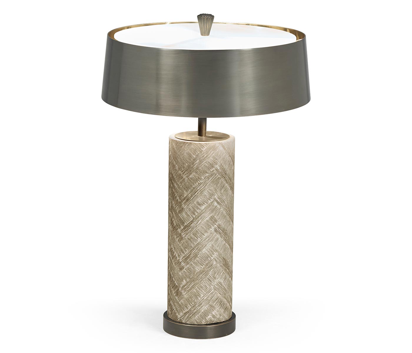 Circular Grey Oak & Brass Table Lamp