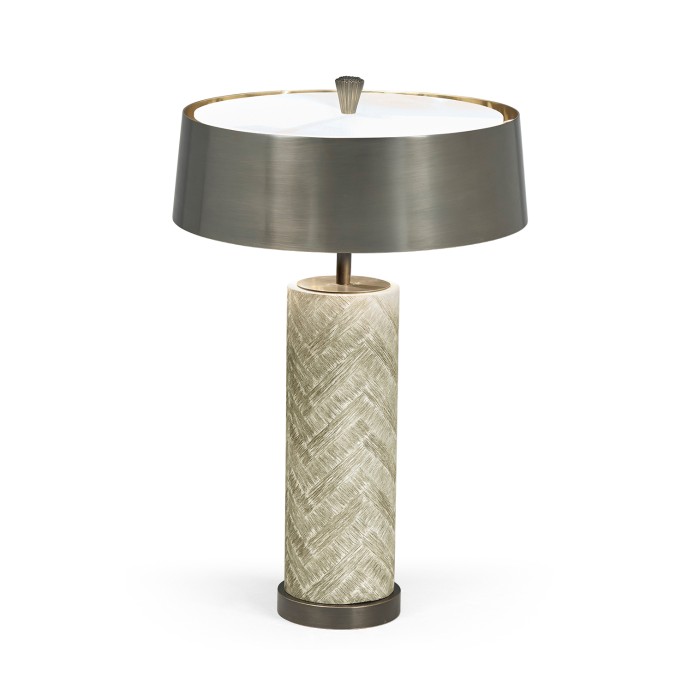 Circular Grey Oak & Brass Table Lamp