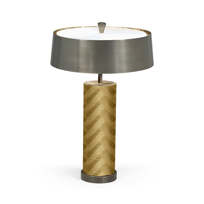 Circular Natural Oak & Brass Table Lamp