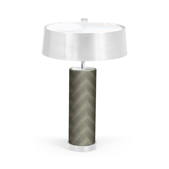 Circular Pewter Oak & Stainless Steel Table Lamp