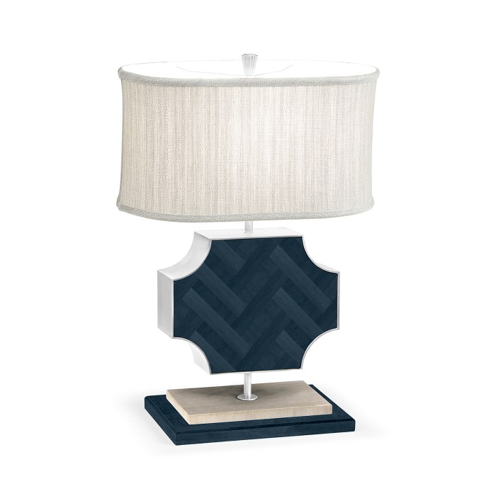 Curved Wide Cross Antique Blue Oak Table Lamp