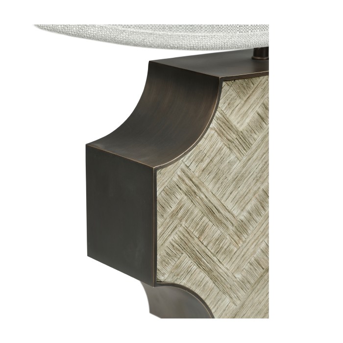 Curved Wide Cross Grey Oak Table Lamp