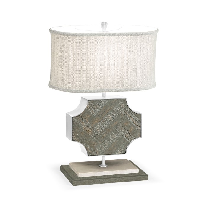 Curved Wide Cross Pewter Oak Table Lamp