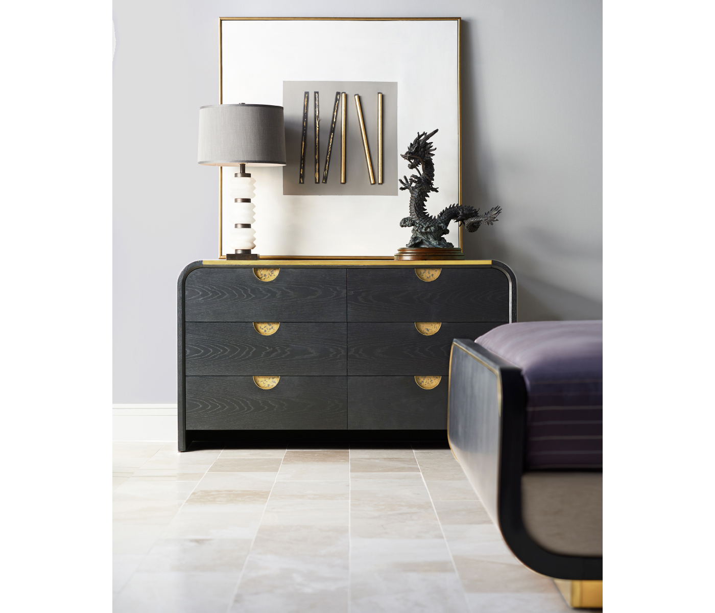 Fusion Curved Ebonised Oak Cali King Bed