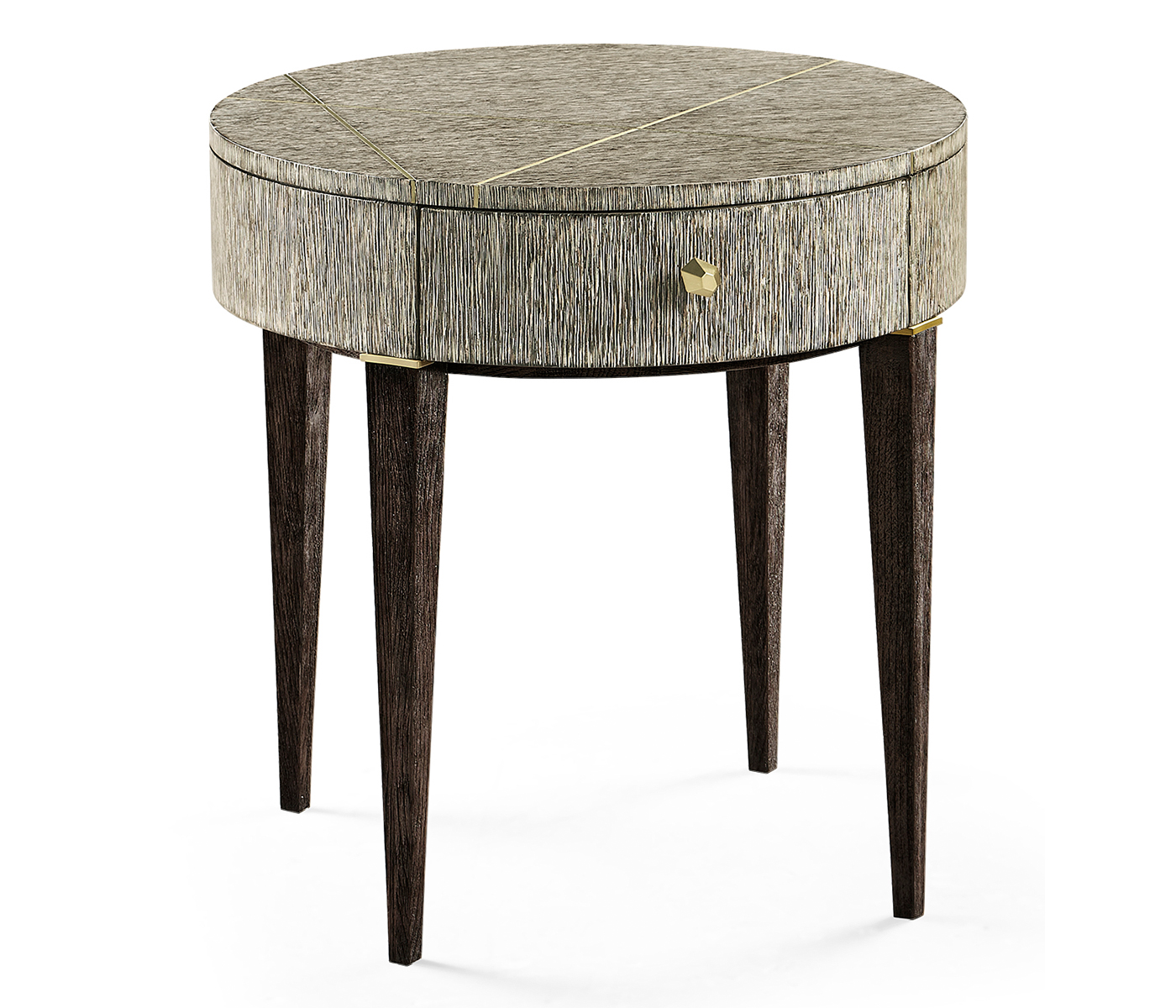 Geometric Circular Dark French Oak End Table with Drawer