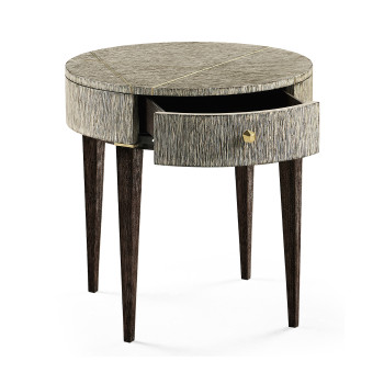 Geometric Circular Dark French Oak End Table with Drawer