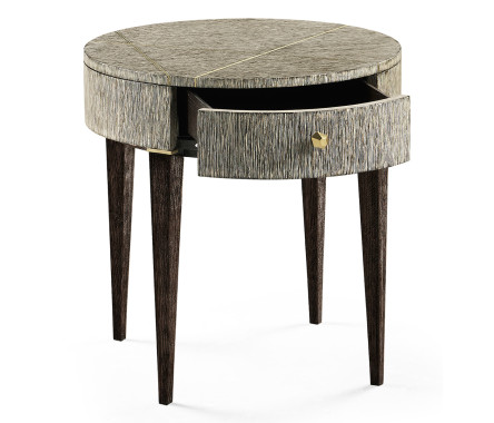 Geometric Circular Dark French Oak End Table with Drawer