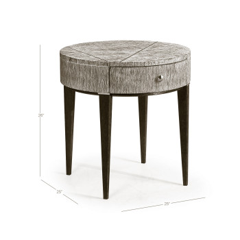 Geometric Circular Light French Oak End Table with Drawer