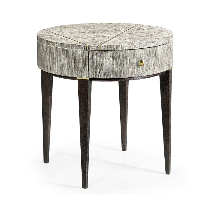 Geometric Circular Light French Oak End Table with Drawer