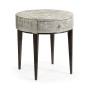 Geometric Circular Light French Oak End Table with Drawer