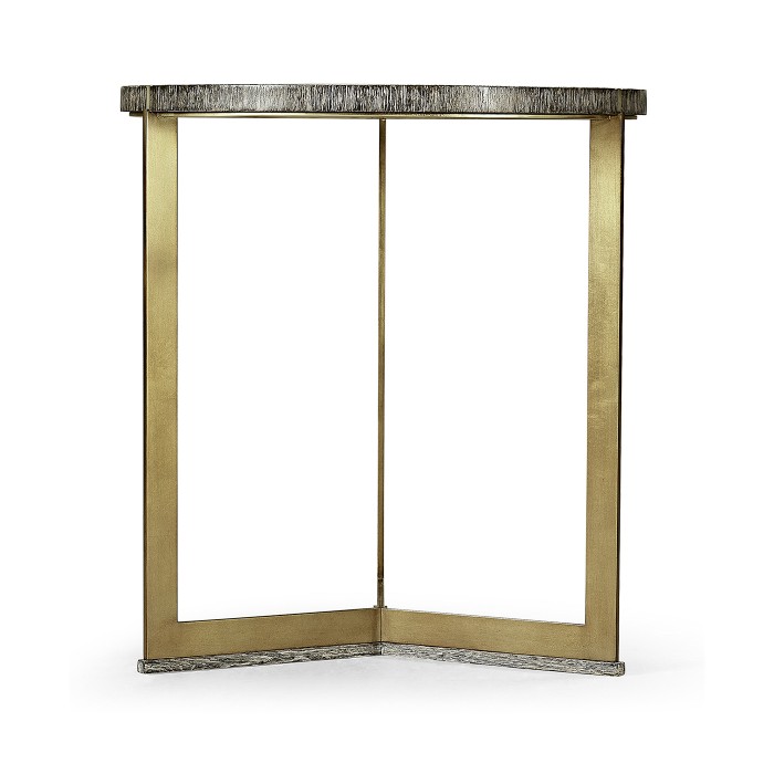 Geometric Round Oak & Brass End Table