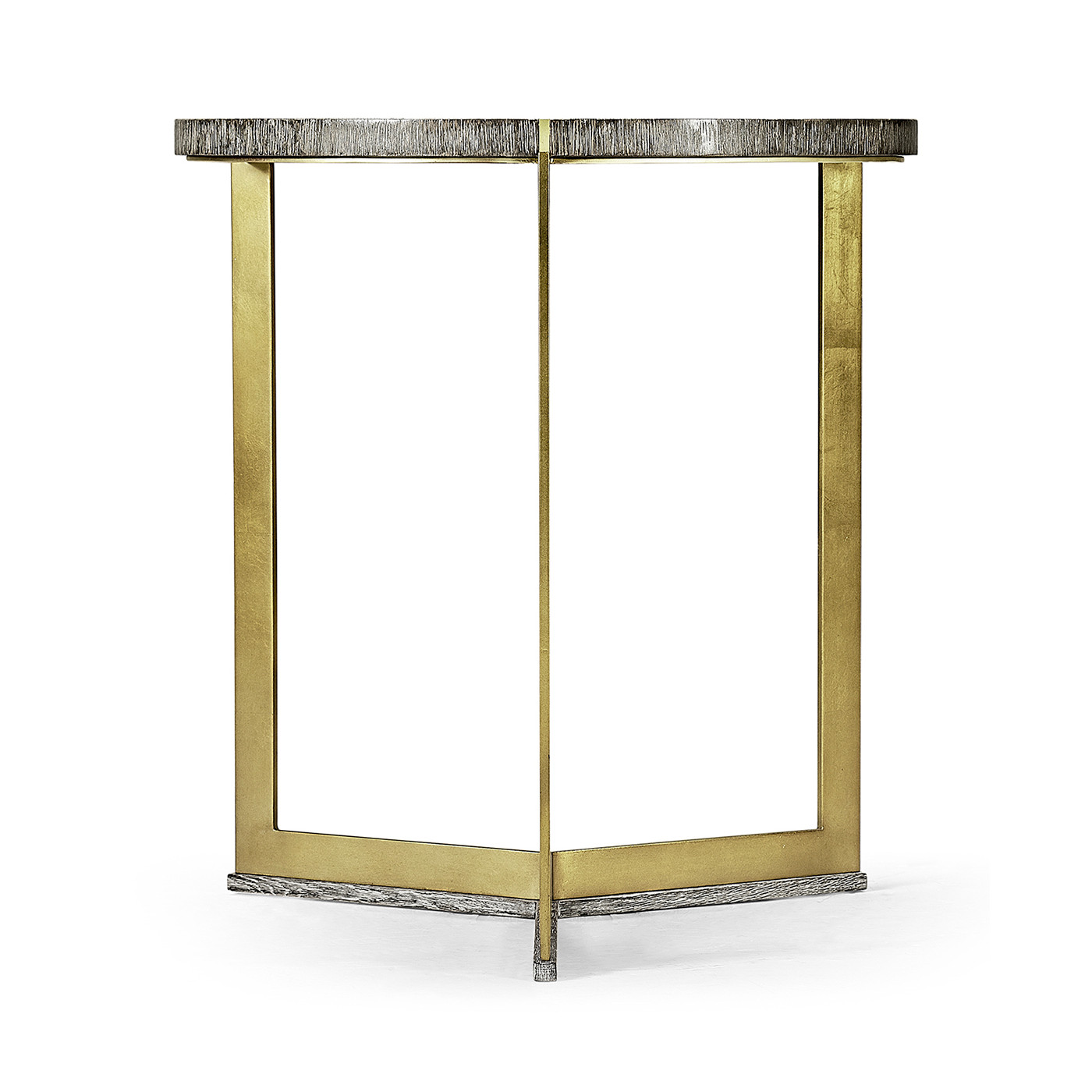 Geometric Round Oak & Brass End Table