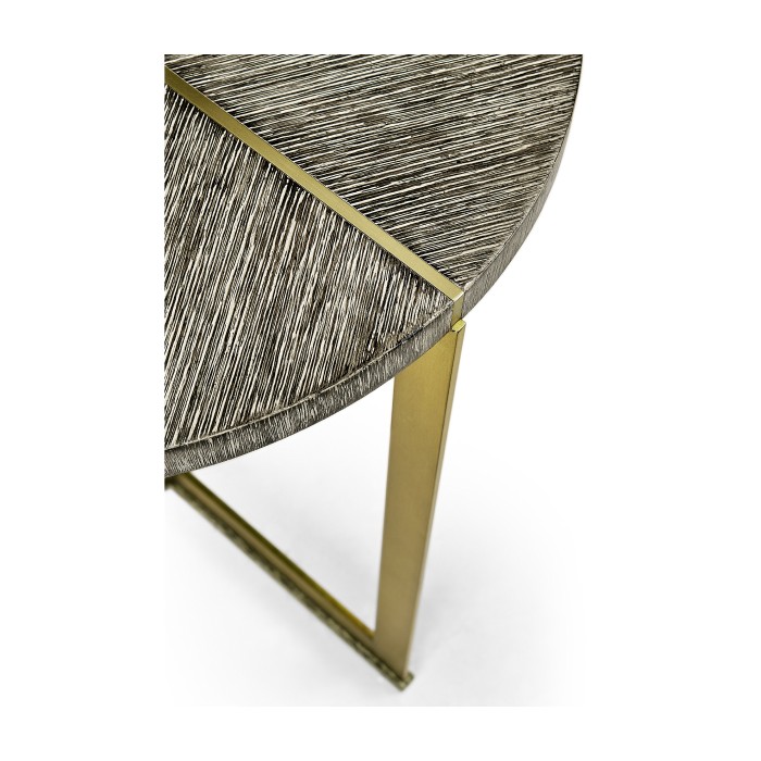 Geometric Round Oak & Brass End Table