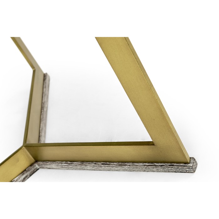 Geometric Round Oak & Brass End Table