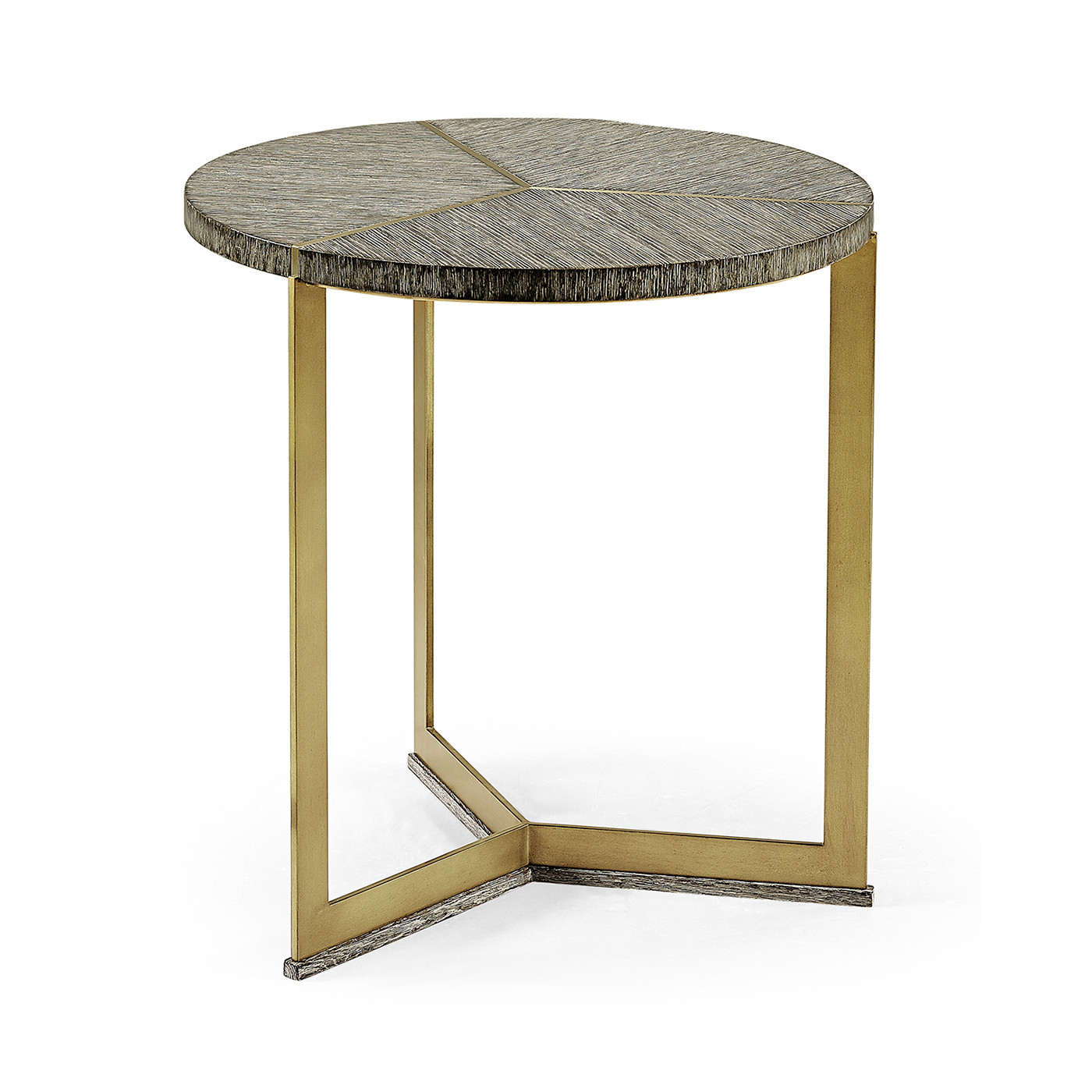 Geometric Round Oak & Brass End Table